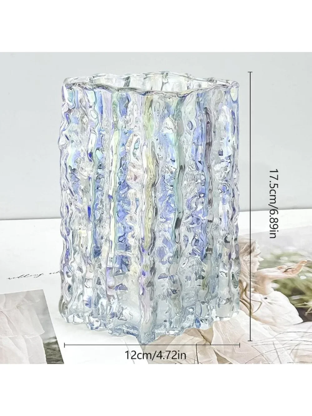 Heavy Duty Iridescent Glass Flower Vase for Home Decor, Weddings & Centerpieces